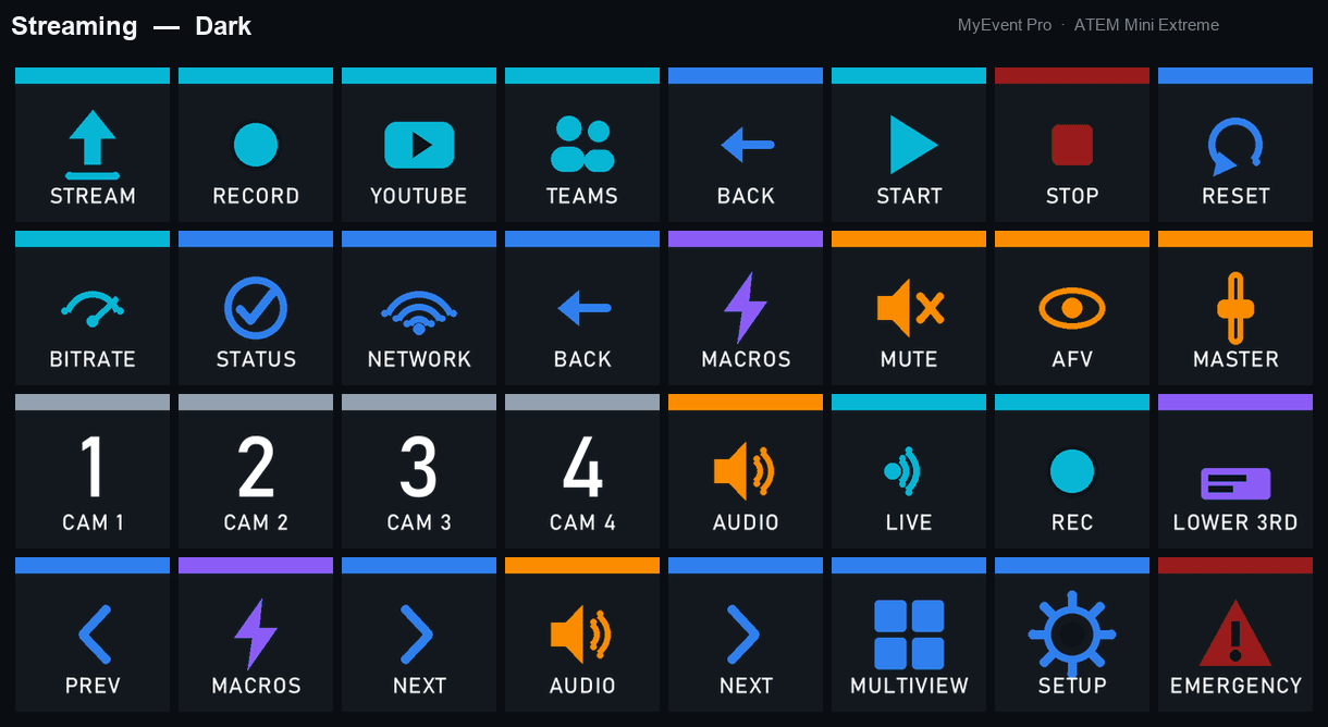 The Streaming page of the Companion Pack, showing start/stop, bitrate and duration feedback.